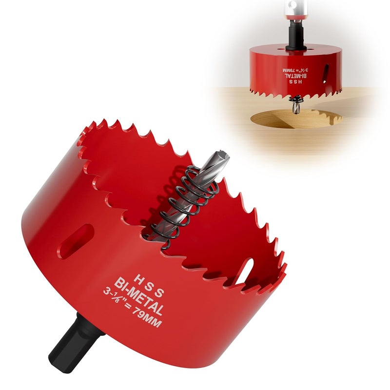 FIVELAKE 3-1/8" (79mm) Bi-Metal M42 High Speed Steel Hole Saw with Pilot Drill Bit, Smooth Cutting Edge for PVC, Drywall, Wood, Plastic, Gypsum Board, Rubber, Thin Metal - Image 1